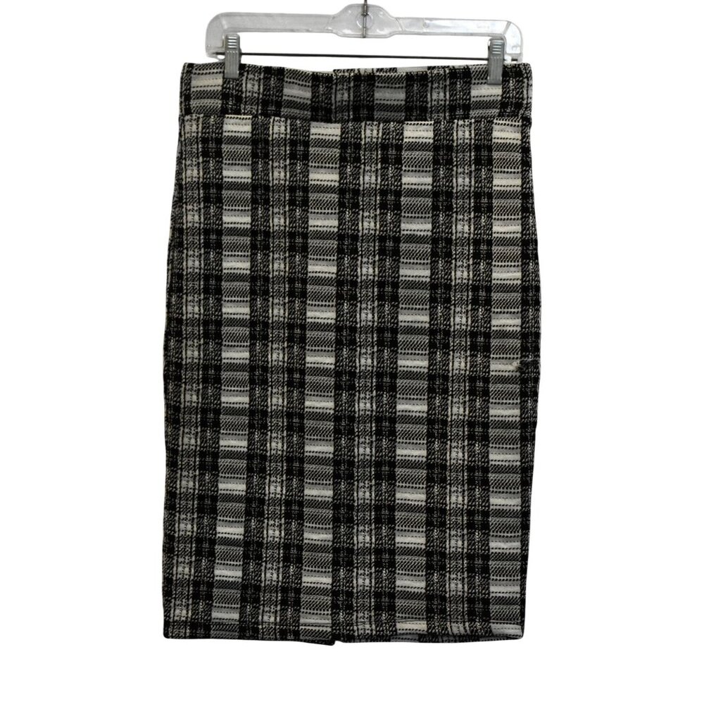 Women's Olivia Blu Black and White Plaid Stretchy Pencil Skirt Size L